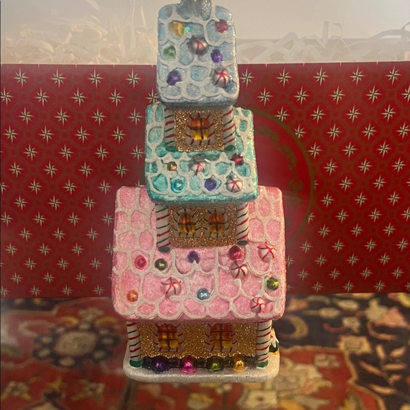 Christopher Radko Pink and Blue Gingerbread House Ornament - Picture 2 of 5